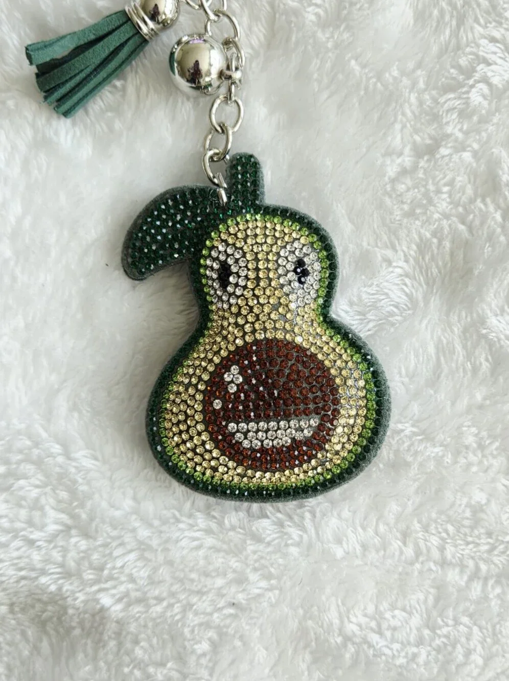 Cute Greene Avocado Keychain with Tassel Fruit Bag Chain